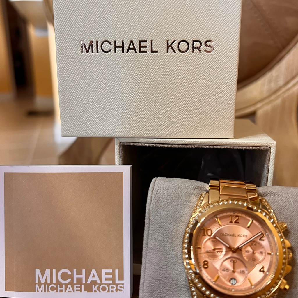 Michael Kors Gold  Rosegold Chronograph Pave Crystal Watch